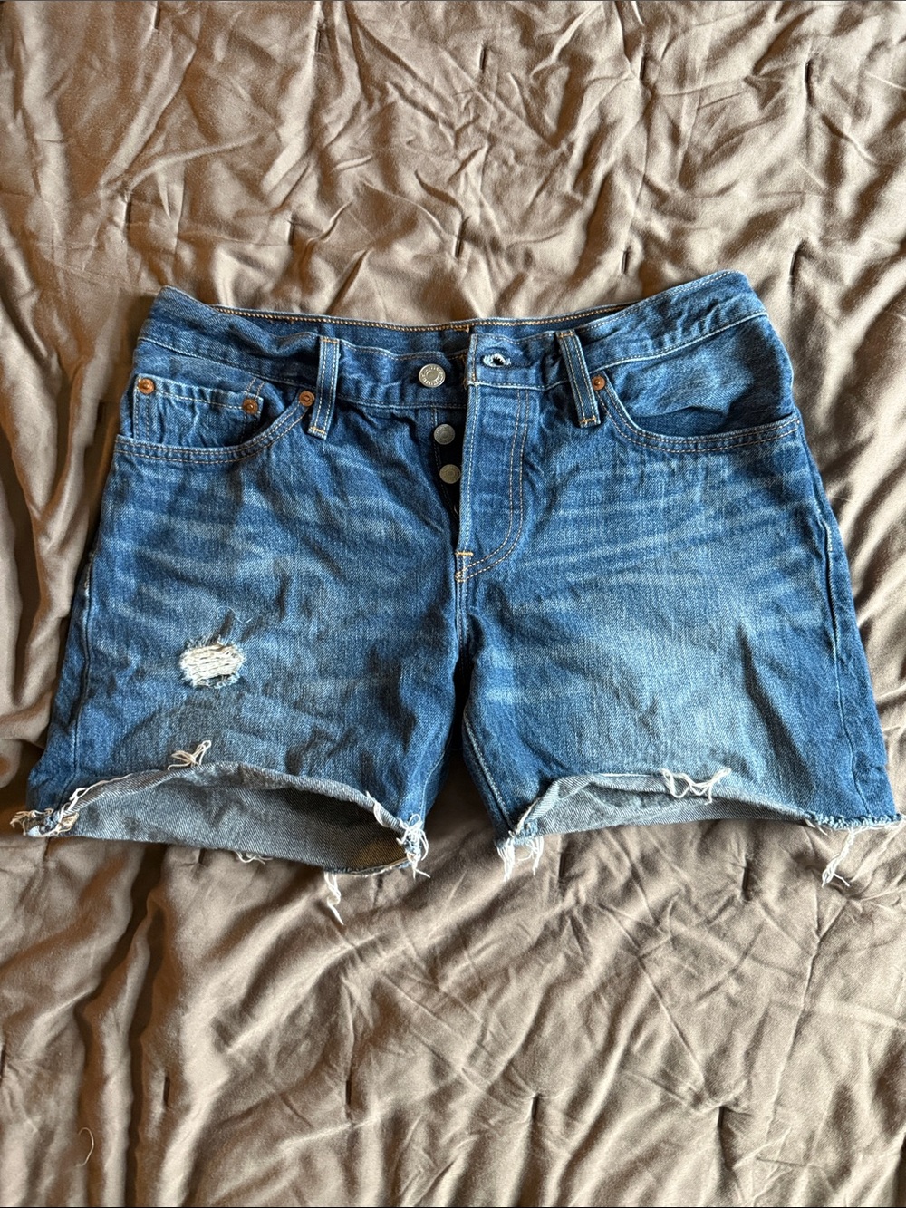 High-Rise Distressed Women's Denim Shorts in Blue